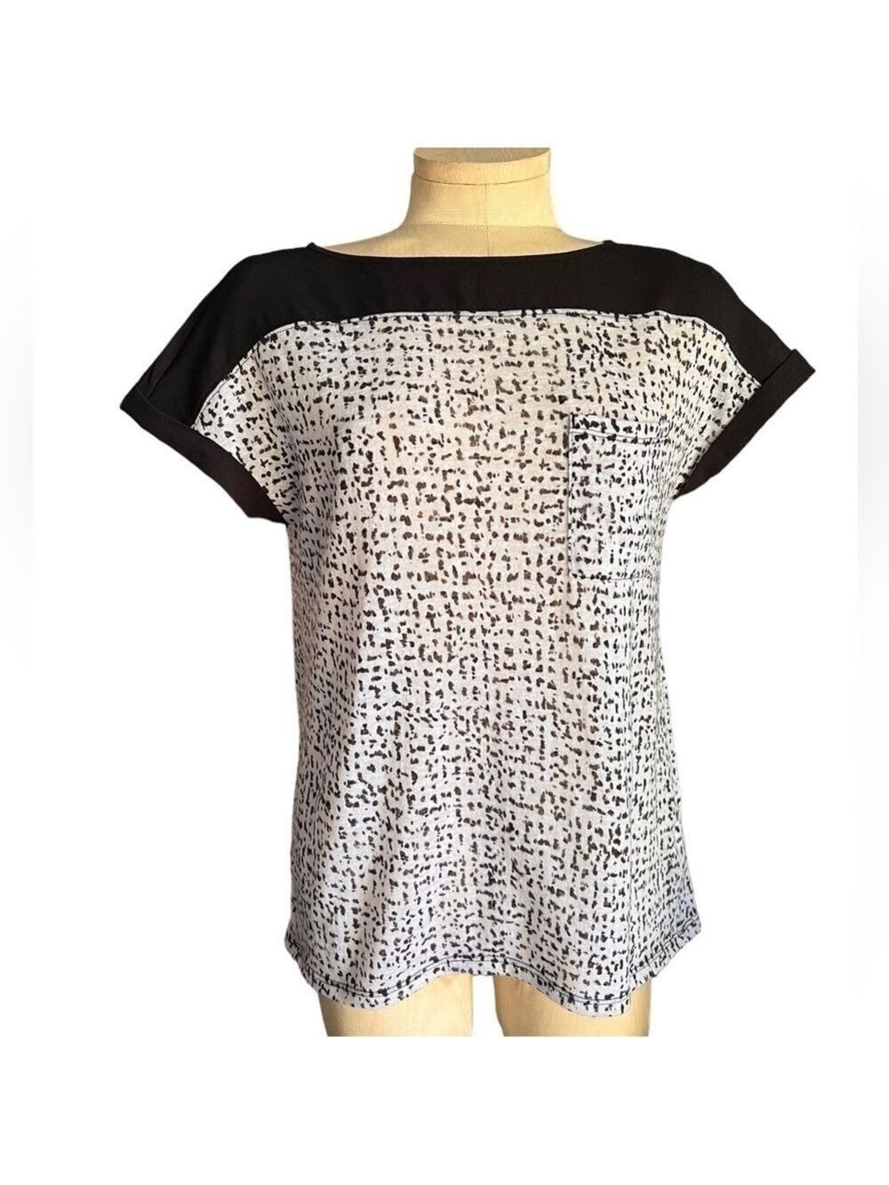 Calvin Klein Jeans Womens Short Sleeve Knit Top Black & White Size Small